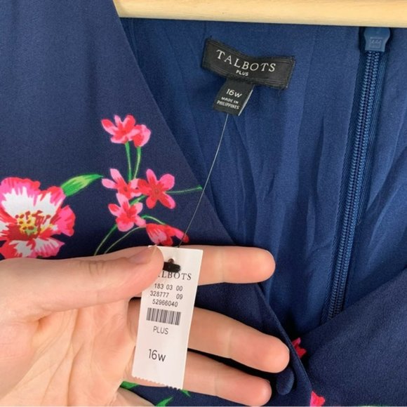 Talbots Plus Women Blue Pink Floral Flutter Sleeve Maxi Dress  Fit Flare 16 W - Picture 8 of 11